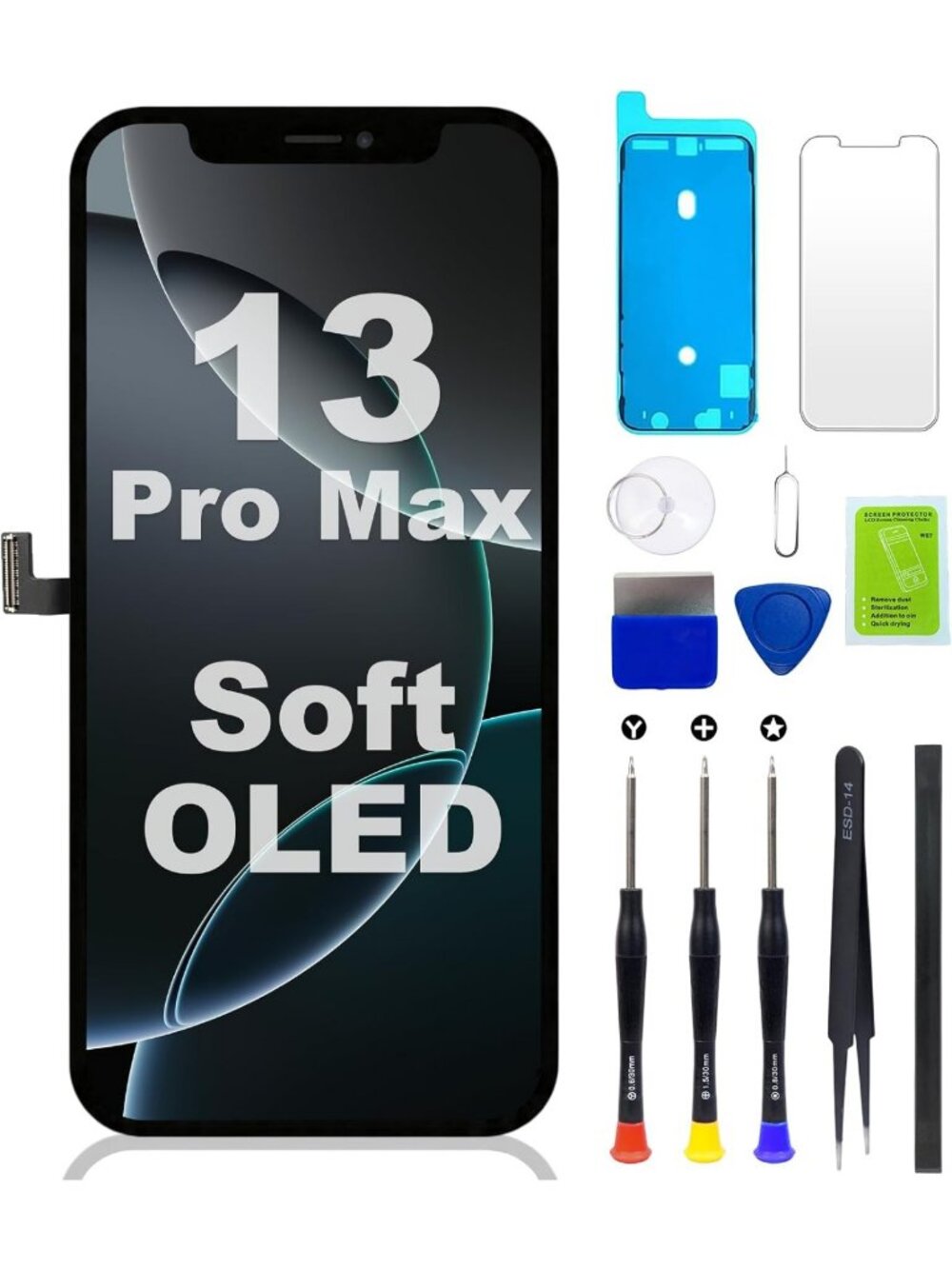 Soft OLED Screen Replacement for iPhone 13 Pro Max 6.7” - Full HD, 3D Touch